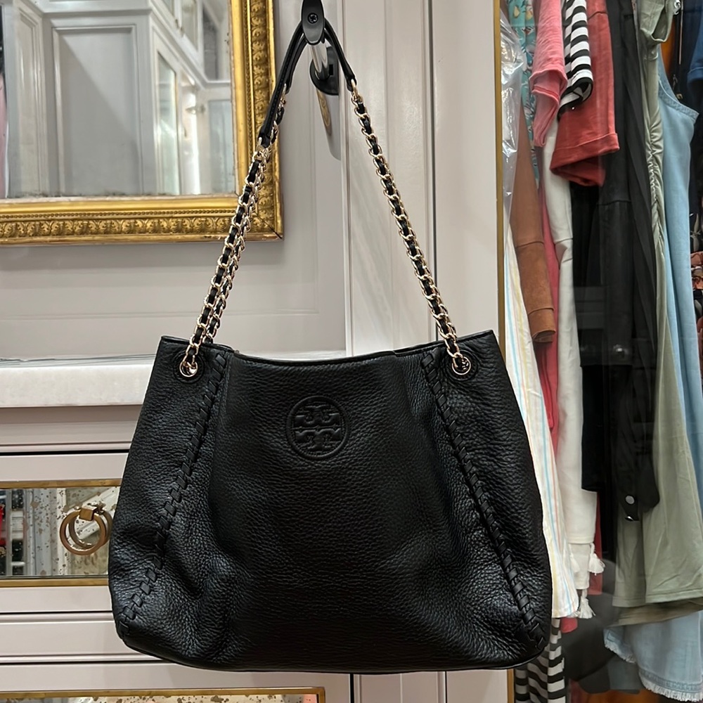 Black Leather Tory Burch Purse